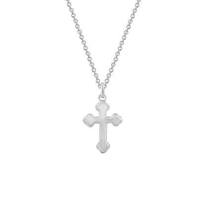 Lab Created Platinum Plated Sterling Silver Dainty Plain Bottony Cross Pendant Necklace