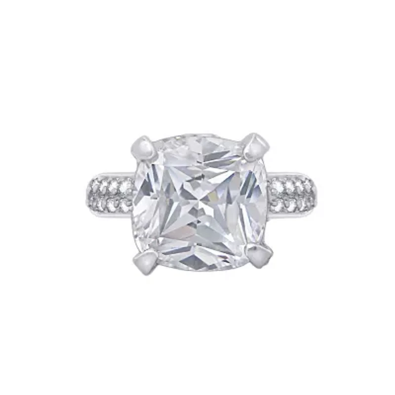 Lab Created Diamonbliss Platinum Plated Silver Cushion Cut Cubic Zirconia Cocktail Ring (8)