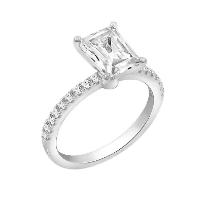 Lab Created Diamonbliss Platinum Plated Silver 3 Carat Emerald Choice of Cut Bridal Ring (9)