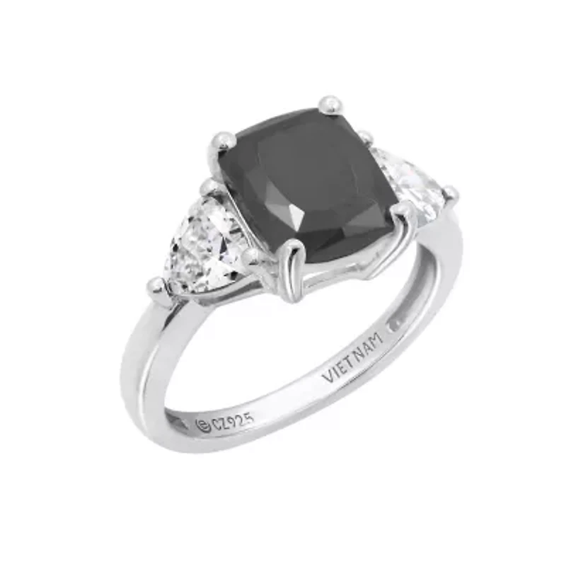 Lab Created DIAMONBLISS Platinum plated Sterling Silver Black Emerald Cubic Zirconia Ring, Size 7