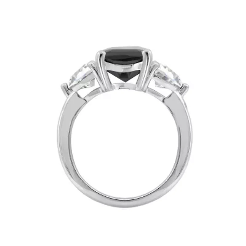 Lab Created DIAMONBLISS Platinum plated Sterling Silver Black Emerald Cubic Zirconia Ring, Size 7