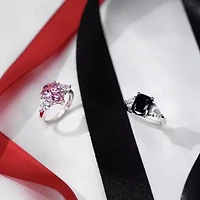 Lab Created DIAMONBLISS Platinum plated Sterling Silver Black Emerald Cubic Zirconia Ring, Size 7