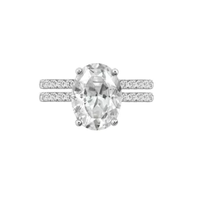 Lab Created Platinum clad Sterling Silver 4ct Oval Cubic Zirconia Solitaire Engagement Ring Set, Size 10