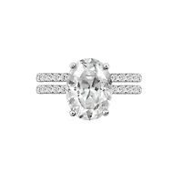 Lab Created Platinum clad Sterling Silver 4ct Oval Cubic Zirconia Solitaire Engagement Ring Set, Size 10