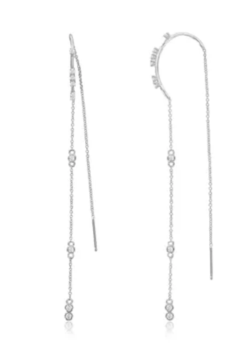Platinum Plated Sterling Silver 1/2 ct. t.w. Cubic Zirconia Droplet Threader Earring