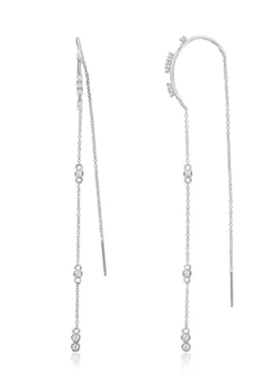 Platinum Plated Sterling Silver 1/2 ct. t.w. Cubic Zirconia Droplet Threader Earring