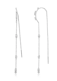 Platinum Plated Sterling Silver 1/2 ct. t.w. Cubic Zirconia Droplet Threader Earring