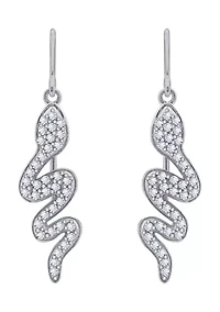 Platinum Plated Sterling Silver Cubic Zirconia Snake Drop Earrings