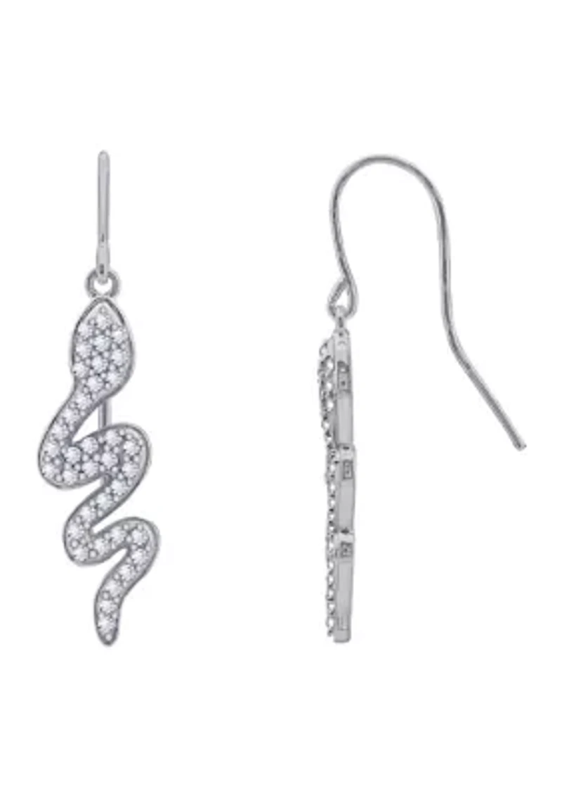 Platinum Plated Sterling Silver Cubic Zirconia Snake Drop Earrings