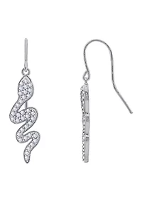 Platinum Plated Sterling Silver Cubic Zirconia Snake Drop Earrings
