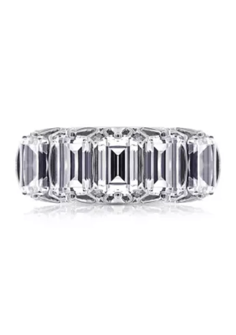 Rhodium Plated Sterling Silver 3.5 ct. t.w. Emerald Cut Cubic Zirconia 5 Stone Ring