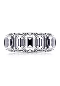 Rhodium Plated Sterling Silver 3.5 ct. t.w. Emerald Cut Cubic Zirconia 5 Stone Ring