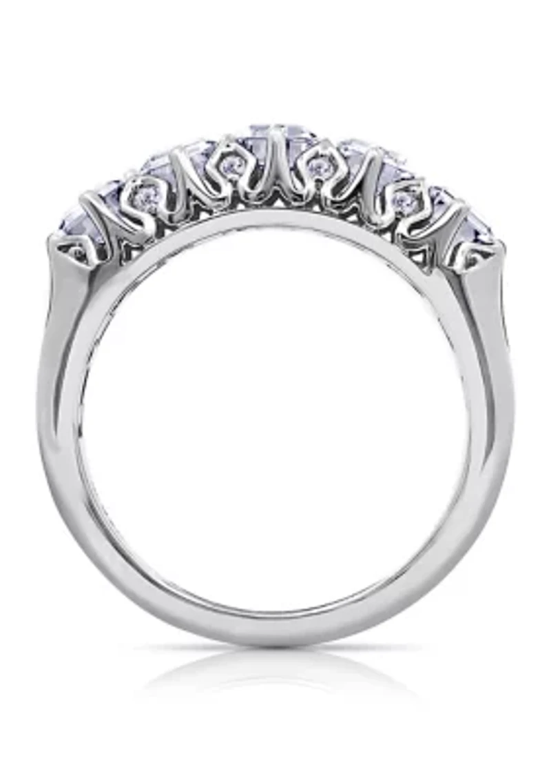 Rhodium Plated Sterling Silver 3.5 ct. t.w. Emerald Cut Cubic Zirconia 5 Stone Ring