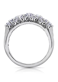 Rhodium Plated Sterling Silver 3.5 ct. t.w. Emerald Cut Cubic Zirconia 5 Stone Ring