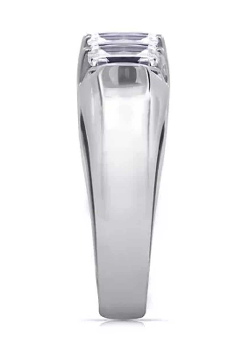 Rhodium Plated Sterling Silver 3.5 ct. t.w. Emerald Cut Cubic Zirconia 5 Stone Ring