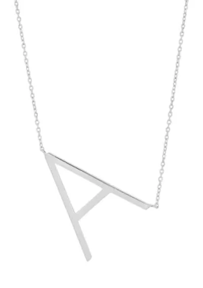 Sterling Silver Large Sideways Block Initial Extendable Necklace