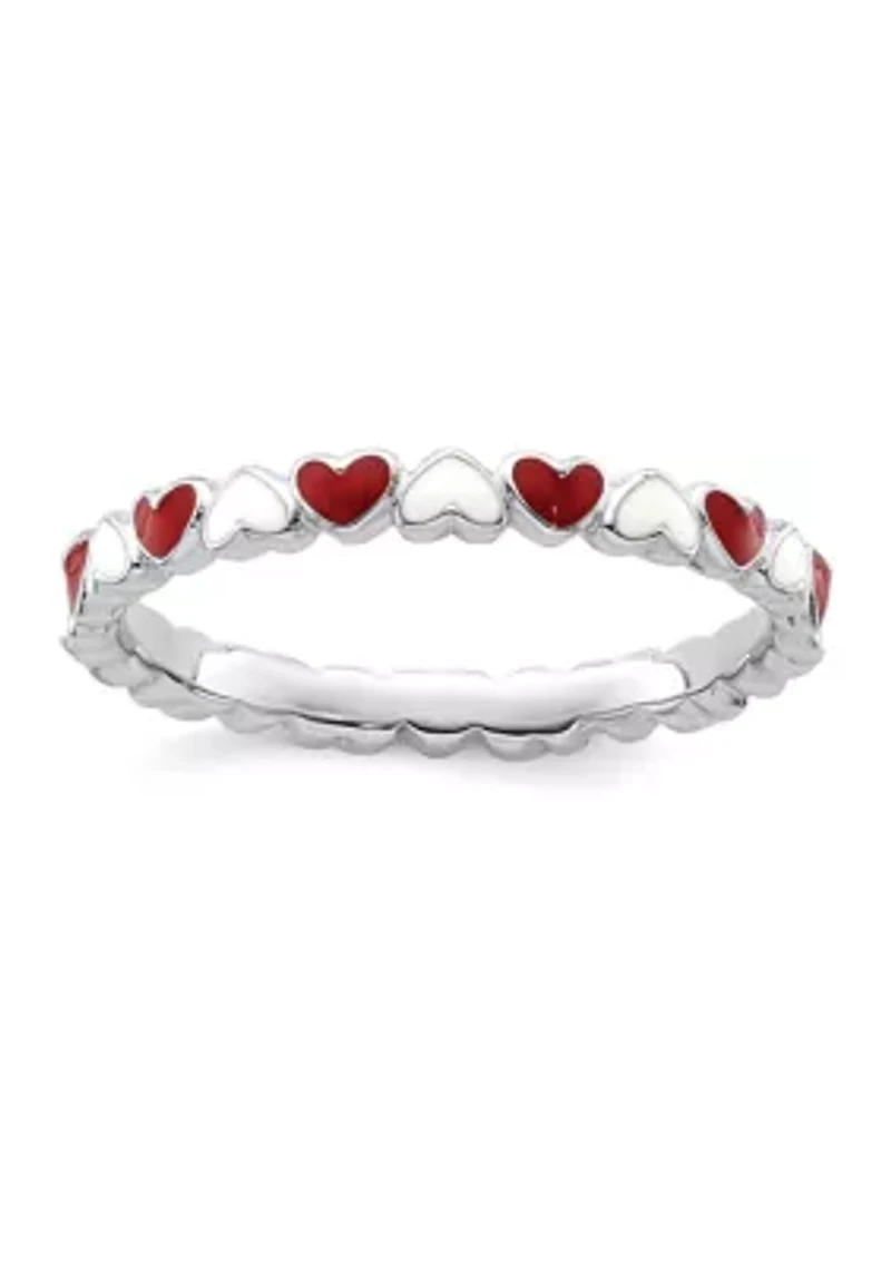 Sterling Silver Stackable Expressions and White Enamel Heart Ring