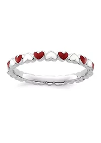 Sterling Silver Stackable Expressions and White Enamel Heart Ring