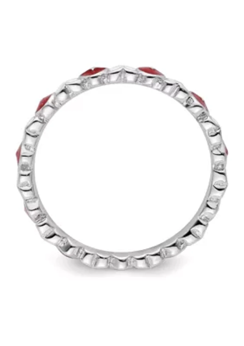 Sterling Silver Stackable Expressions and White Enamel Heart Ring