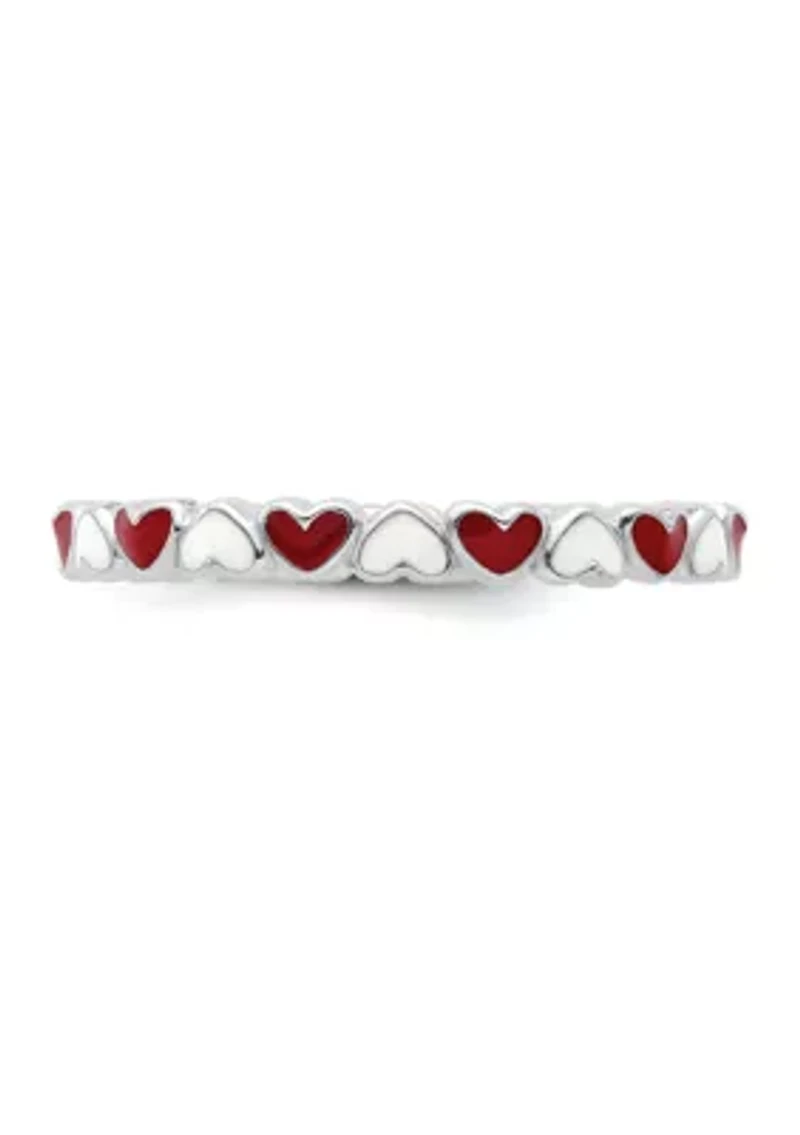 Sterling Silver Stackable Expressions and White Enamel Heart Ring