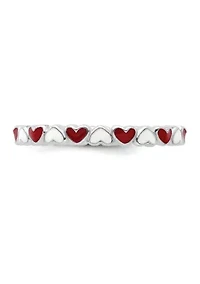 Sterling Silver Stackable Expressions and White Enamel Heart Ring