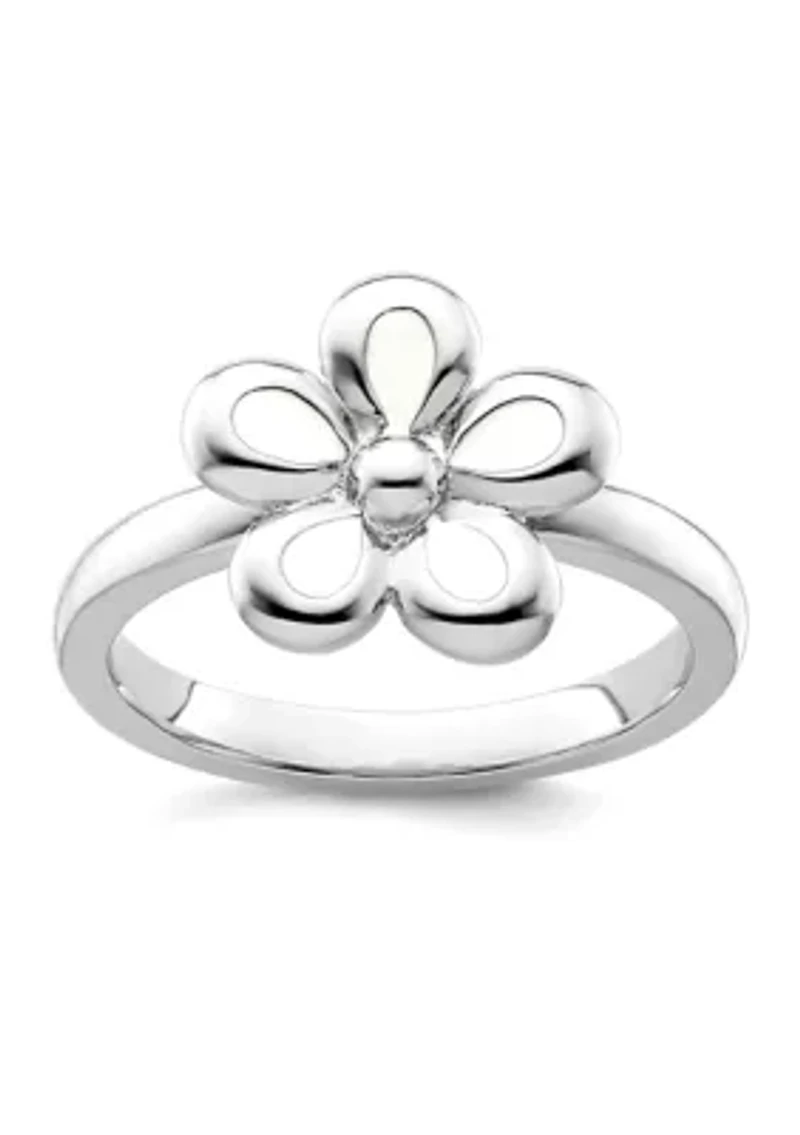 Sterling Silver Stackable Expressions Polished Enameled Flower Ring