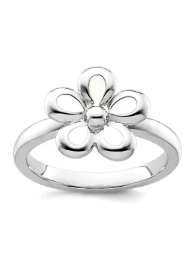 Sterling Silver Stackable Expressions Polished White Enameled Flower Ring