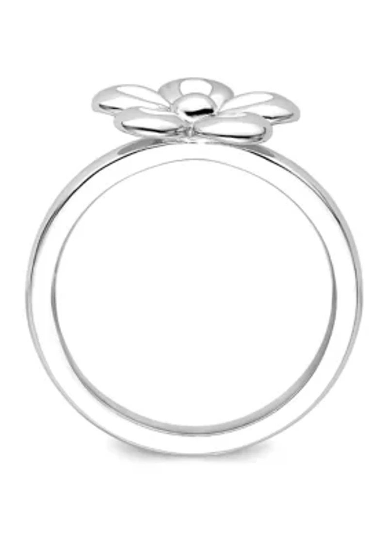 Sterling Silver Stackable Expressions Polished Enameled Flower Ring