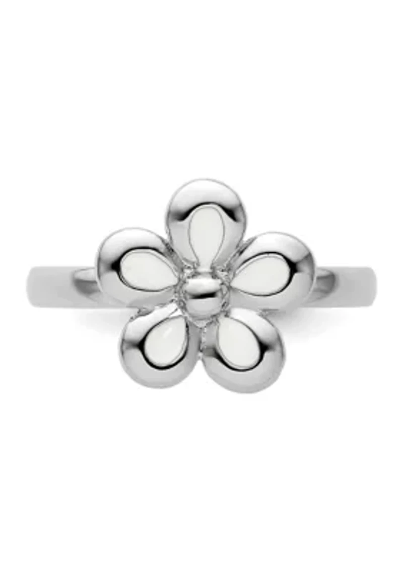Sterling Silver Stackable Expressions Polished Enameled Flower Ring