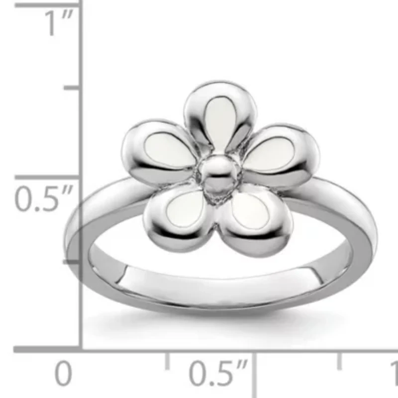 Sterling Silver Stackable Expressions Polished Enameled Flower Ring