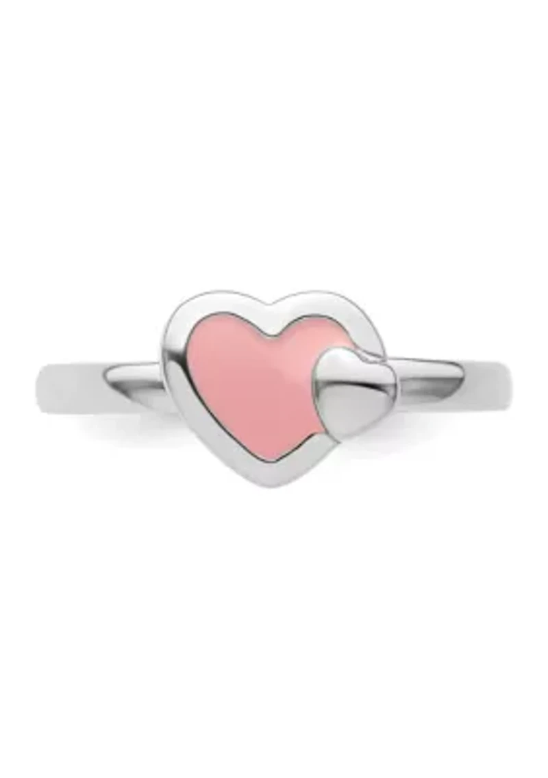 Sterling Silver Stackable Expressions Polished Enameled Heart Ring