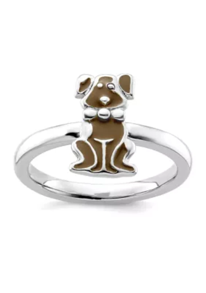 Sterling Silver Stackable Expressions Brown Enameled Dog Ring
