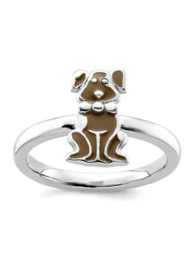 Sterling Silver Stackable Expressions Brown Enameled Dog Ring