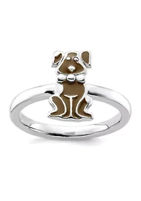 Sterling Silver Stackable Expressions Brown Enameled Dog Ring