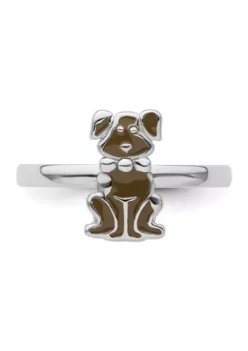 Sterling Silver Stackable Expressions Brown Enameled Dog Ring