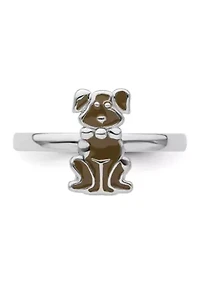Sterling Silver Stackable Expressions Brown Enameled Dog Ring