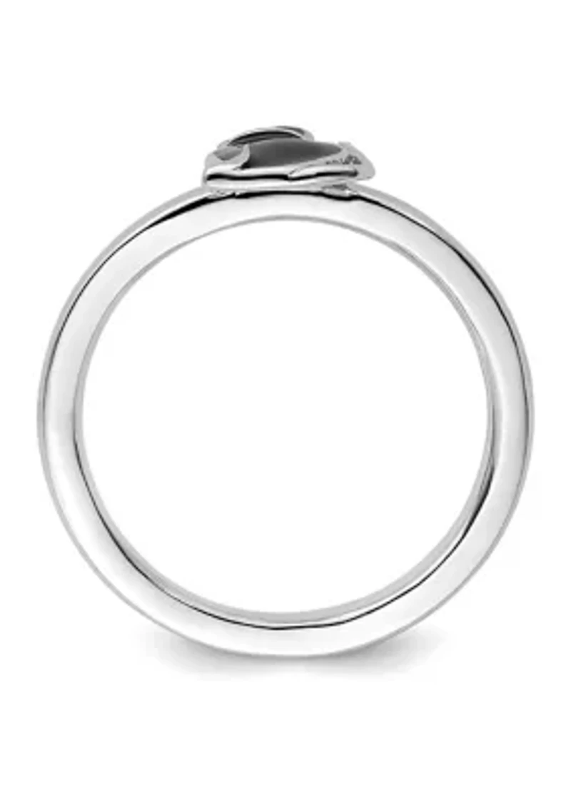 Sterling Silver Stackable Expressions Black Enameled Cat Ring