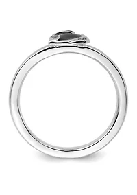 Sterling Silver Stackable Expressions Black Enameled Cat Ring