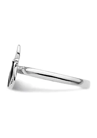 Sterling Silver Stackable Expressions Black Enameled Cat Ring