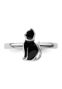 Sterling Silver Stackable Expressions Black Enameled Cat Ring