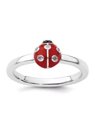 0.015 ct. t.w. Diamonds Red and Black Enamel Ladybug Stackable Expressions Ring Sterling Silver