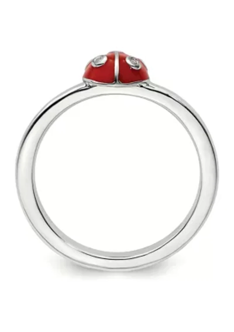 0.015 ct. t.w. Diamonds Red and Black Enamel Ladybug Stackable Expressions Ring Sterling Silver