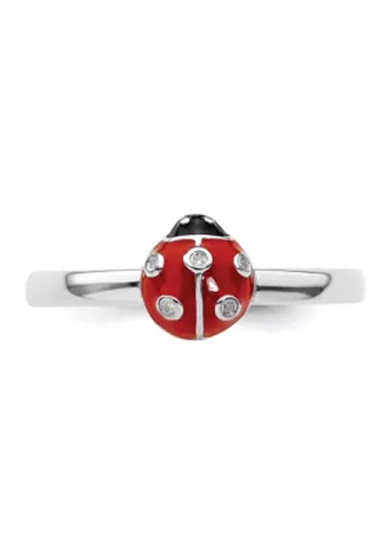0.015 ct. t.w. Diamonds Red and Black Enamel Ladybug Stackable Expressions Ring Sterling Silver