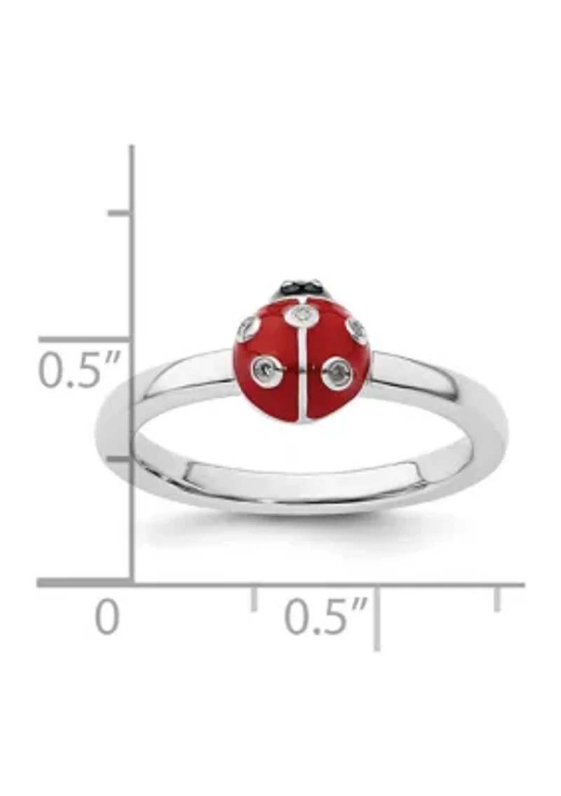 0.015 ct. t.w. Diamonds Red and Black Enamel Ladybug Stackable Expressions Ring Sterling Silver