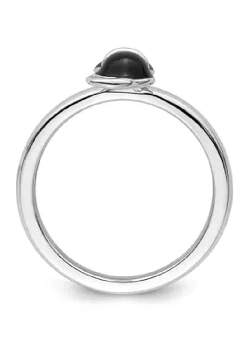 Sterling Silver Stackable Expressions Polished Black Enameled Cat Ring