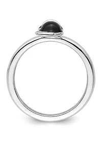 Sterling Silver Stackable Expressions Polished Black Enameled Cat Ring