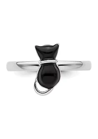 Sterling Silver Stackable Expressions Polished Black Enameled Cat Ring