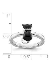Sterling Silver Stackable Expressions Polished Black Enameled Cat Ring
