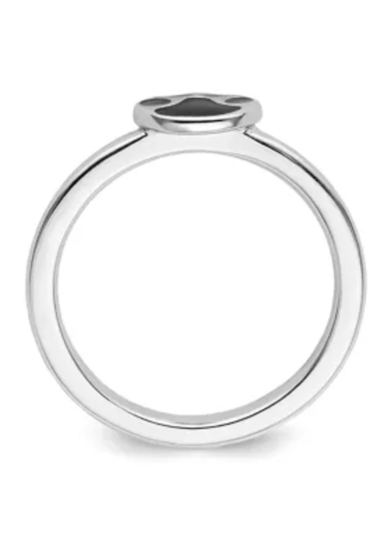 Sterling Silver Stackable Expressions Black Enamel Pawprint Ring