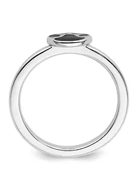 Sterling Silver Stackable Expressions Black Enamel Pawprint Ring